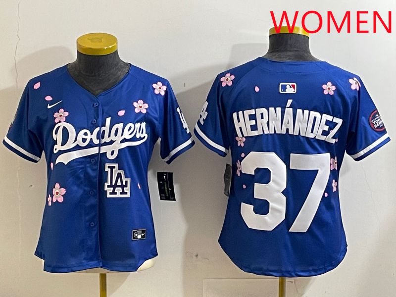 Women Los Angeles Dodgers #37 Hernandez Blue Sakura Edition 2025 Nike MLB Jersey style 9